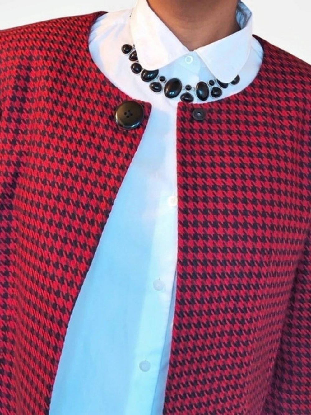 Larry Levine Red & Black Houndstooth Cropped Jacket XL